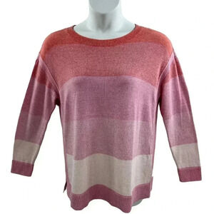 T by Talbots L Womens Sweater Orange Pink Ombre Striped Feminine Costal NWT